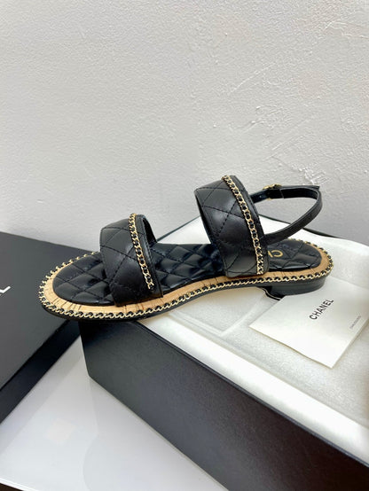 DOUBLE STRAPS SANDALS IN BLACK LAMBSKIN