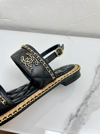 DOUBLE STRAPS SANDALS IN BLACK LAMBSKIN