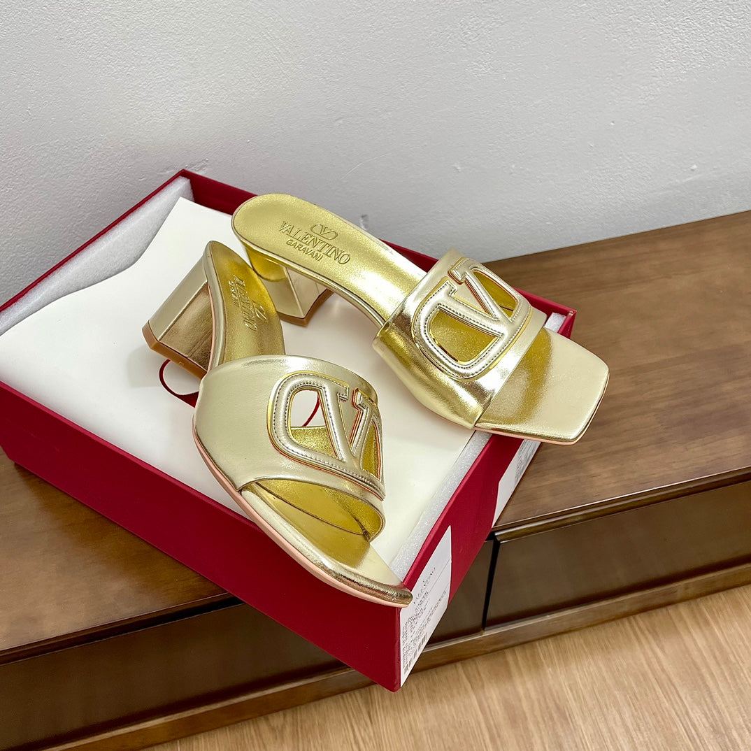 Vlogo Cut-Out 60 Sandal Gold Calfskin