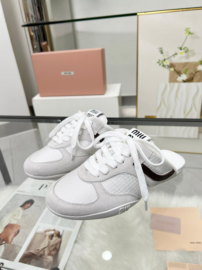GYMNASIUM SNEAKERS MULES LIGHT GREY SUEDE AND WHITE TECHNICAL FABRIC