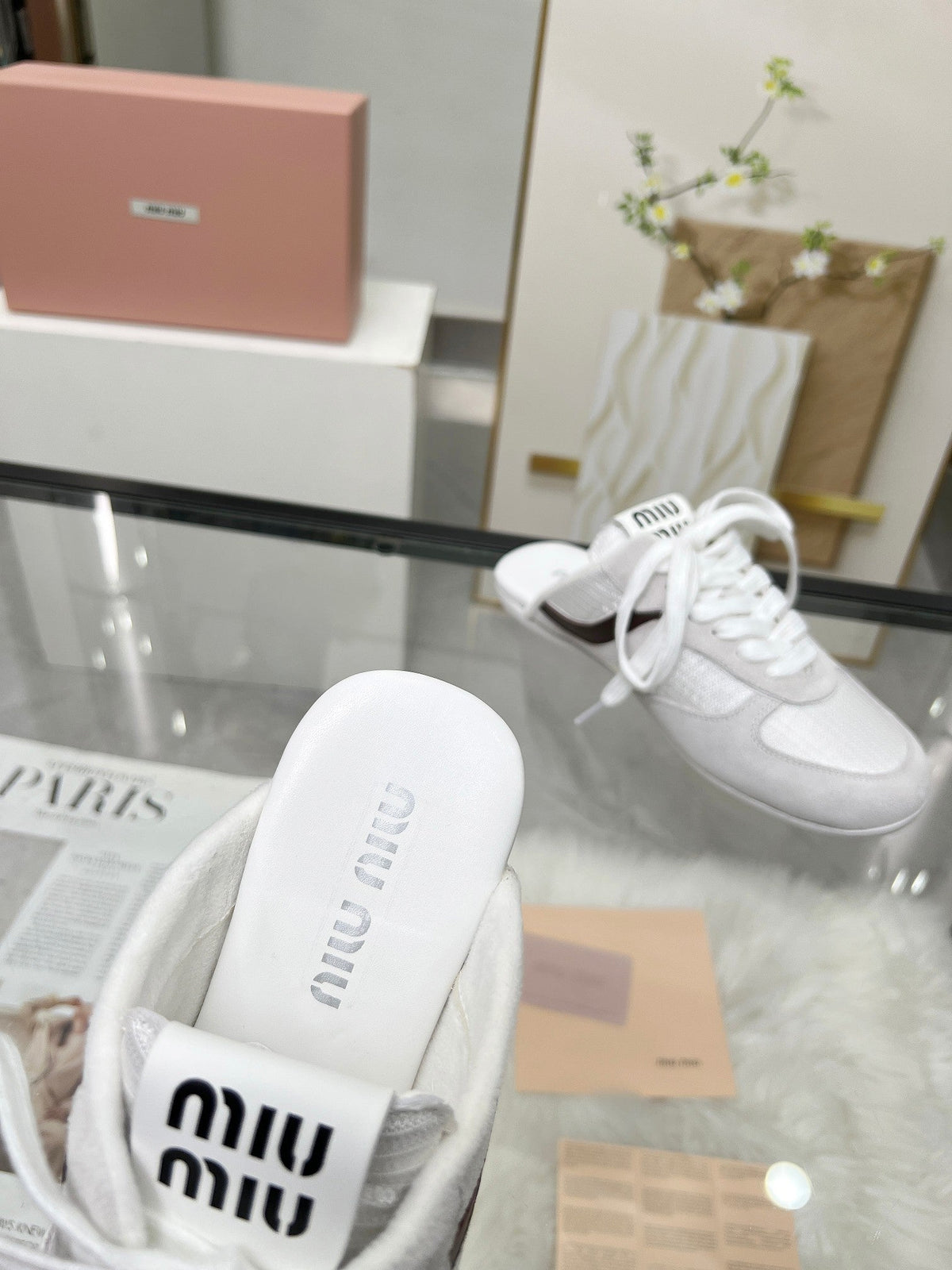 GYMNASIUM SNEAKERS MULES LIGHT GREY SUEDE AND WHITE TECHNICAL FABRIC