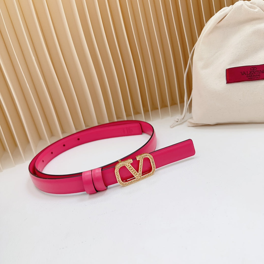 Vlogo Buckle Water Wave Gold Copper Glossy Pink Leather 20mm Belt