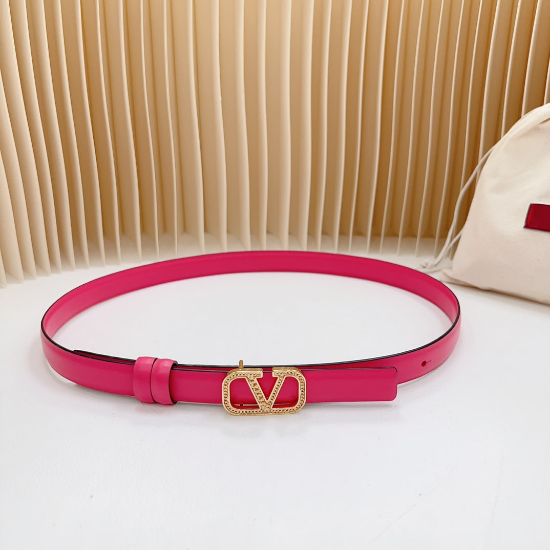 Vlogo Buckle Water Wave Gold Copper Glossy Pink Leather 20mm Belt
