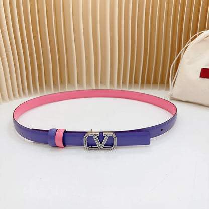 Vlogo Buckle Water Wave Silver Copper Glossy Pink Purple Leather 20mm Belt