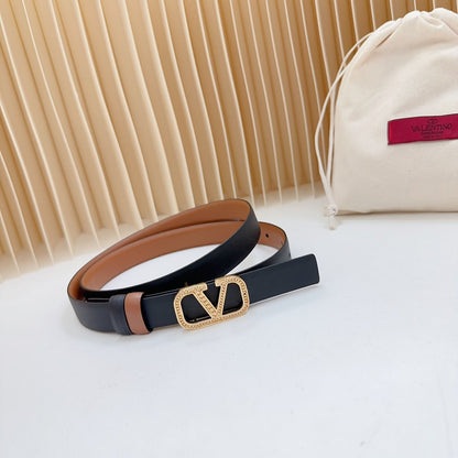 Vlogo Buckle Water Wave Gold Copper Glossy Brown Black Leather 20mm Belt