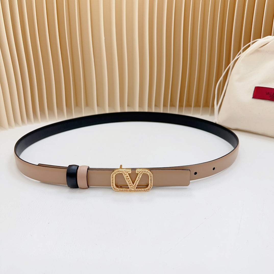 Vlogo Buckle Water Wave Gold Copper Glossy Beige Black Leather 20mm Belt