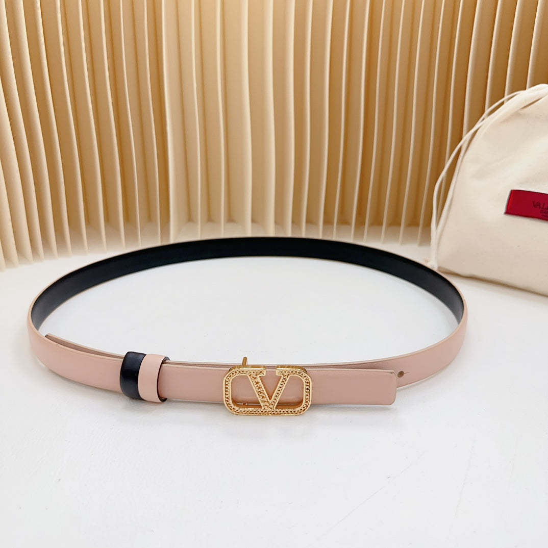 Vlogo Buckle Water Wave Gold Copper Glossy Light Pink Black Leather 20mm Belt