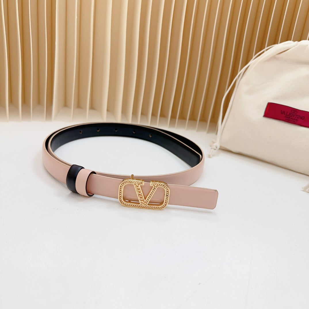 Vlogo Buckle Water Wave Gold Copper Glossy Light Pink Black Leather 20mm Belt
