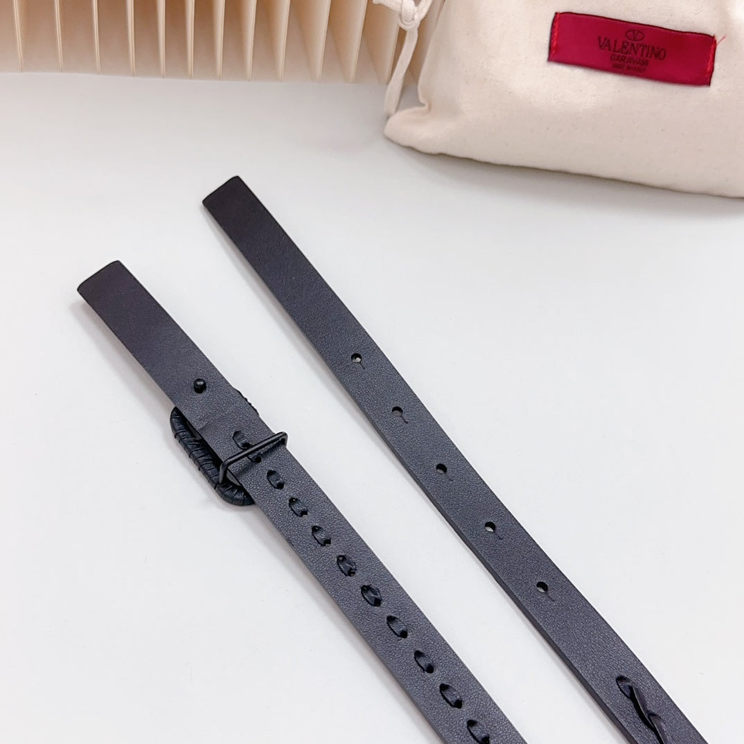 Vlogo Black Leather Buckle 20mm Black Belt