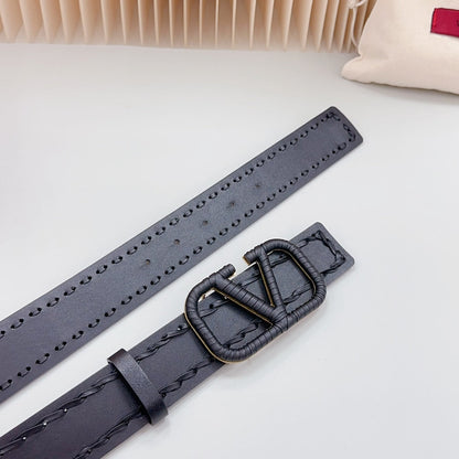 Vlogo Black Leather Buckle 40mm Black
