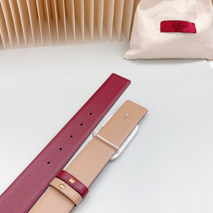Vlogo Brown Black White Stone Silver Buckle Belt 40mm Wine Beige Leather