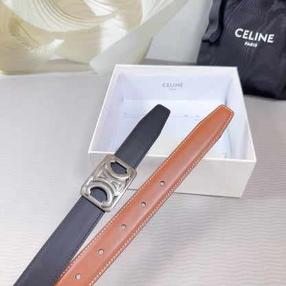 CL MEDIUM 25 MM REVERSIBLE FRAMED TRIOMPHE BELT BLACK AND BRONZE BROWN CALFSKIN SILVER HARDWARE