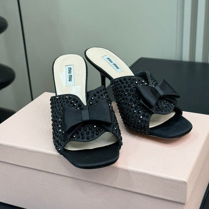 BLACK HIGH-HEELS COWHIDE WITH CRYSTALS-BLACK