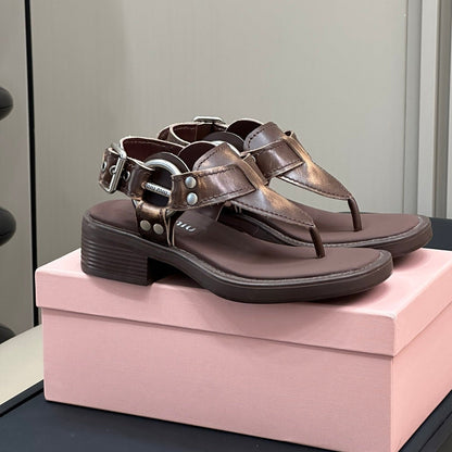 Sandals Chocolate Color Retro Sheepskin