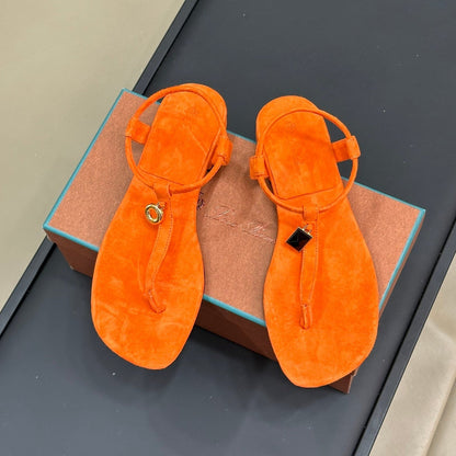 Loro Piana Kyoto Orange Mindil Sandal In Leather