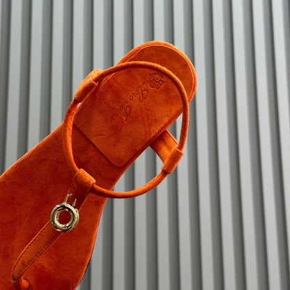 Loro Piana Kyoto Orange Mindil Sandal In Leather