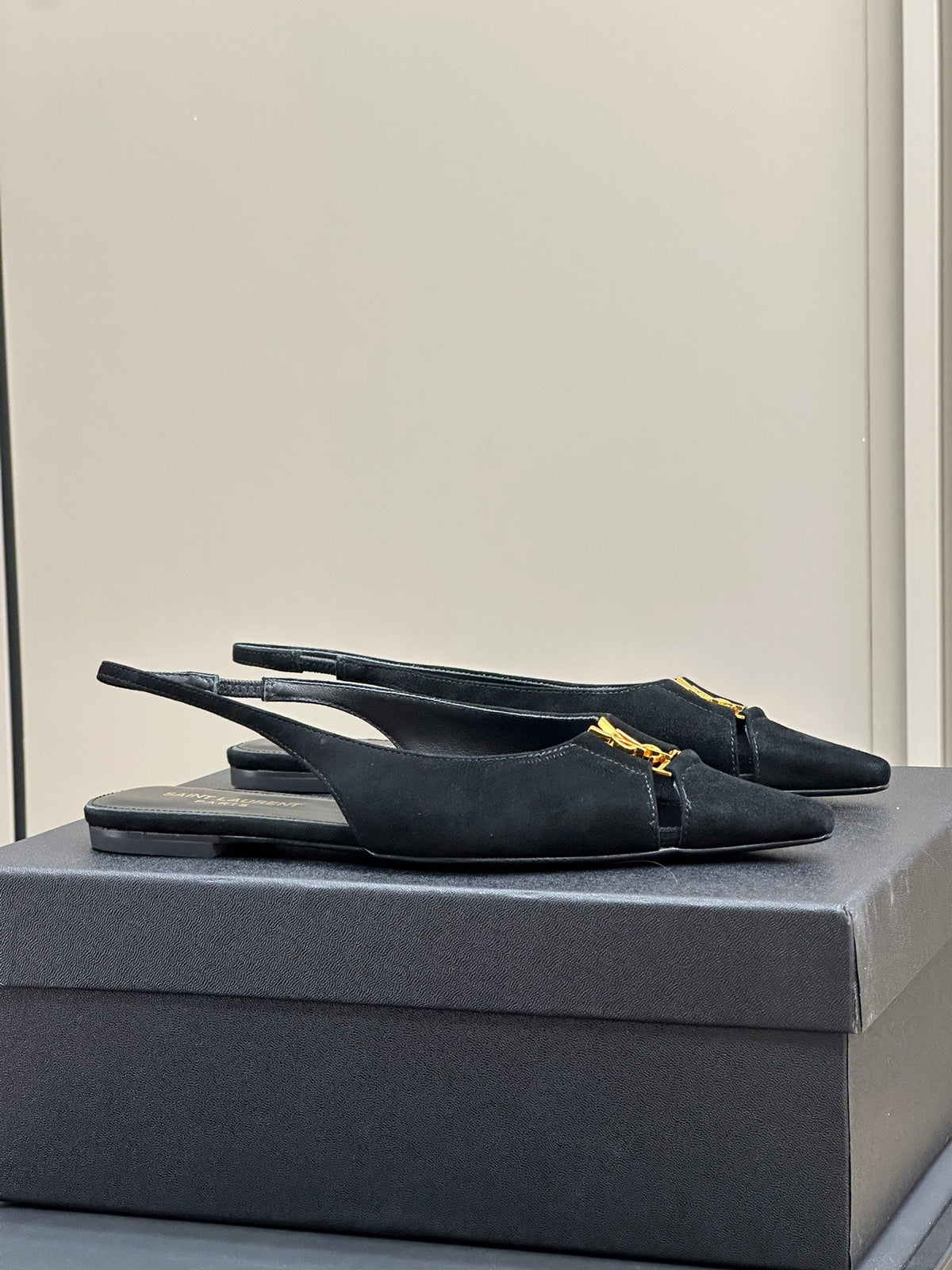 SL BABYLONE SLINGBACK FLAT BLACK SUEDE