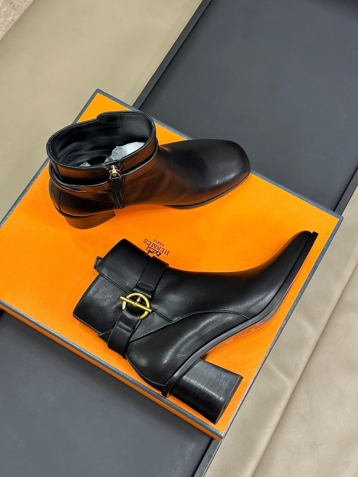 JILL 60 ANKLE BOOT IN BLACK CALFSKIN
