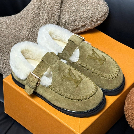 COLORADO COMFORT MARY JANE IN SAND BEIGE SUEDE AND SHEARLING LINING