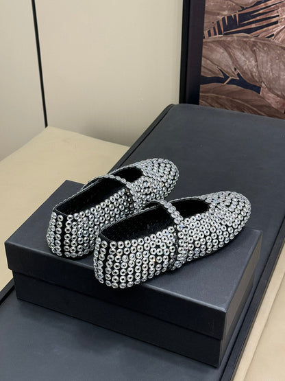 CRYSTAL-EMBELLISHED BALLERINA SHOES WHITE