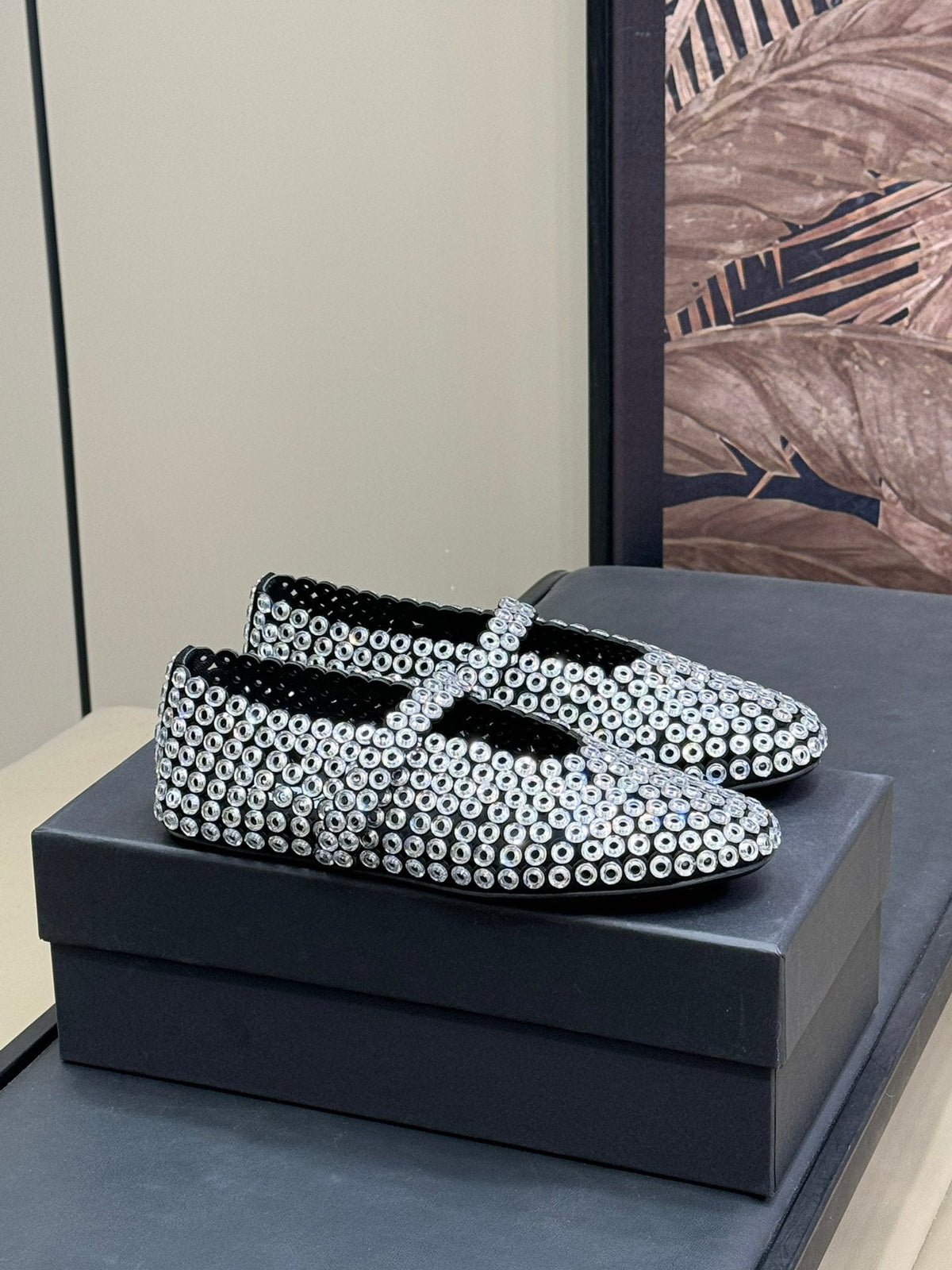 CRYSTAL-EMBELLISHED BALLERINA SHOES WHITE