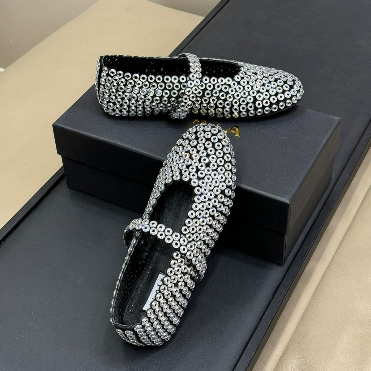 CRYSTAL-EMBELLISHED BALLERINA SHOES WHITE