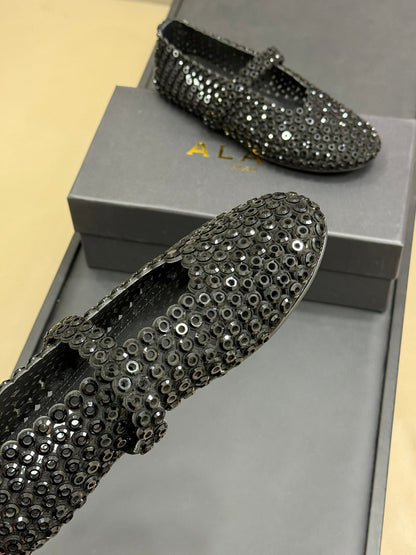 CRYSTAL-EMBELLISHED BALLERINA SHOES BLACK