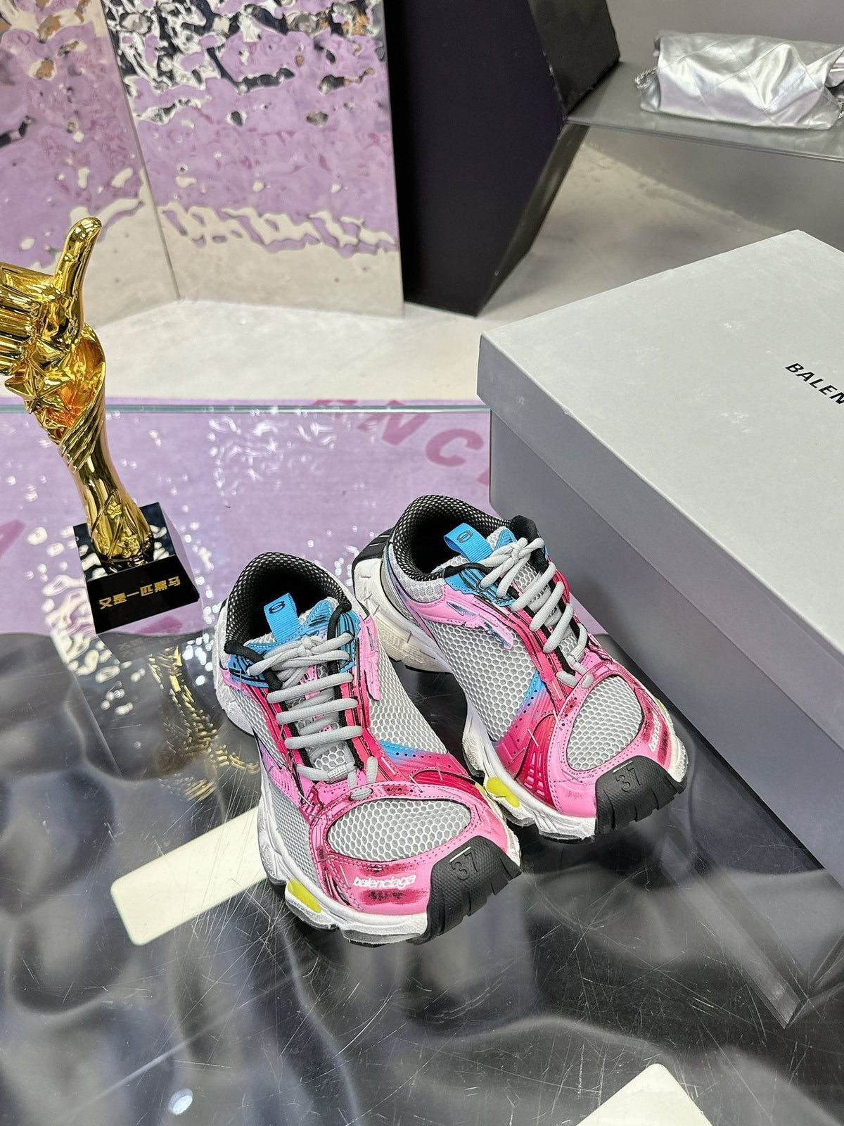 STAPLER SNEAKER IN GRAY PINK BLUE POLYURETHANE AND MESH