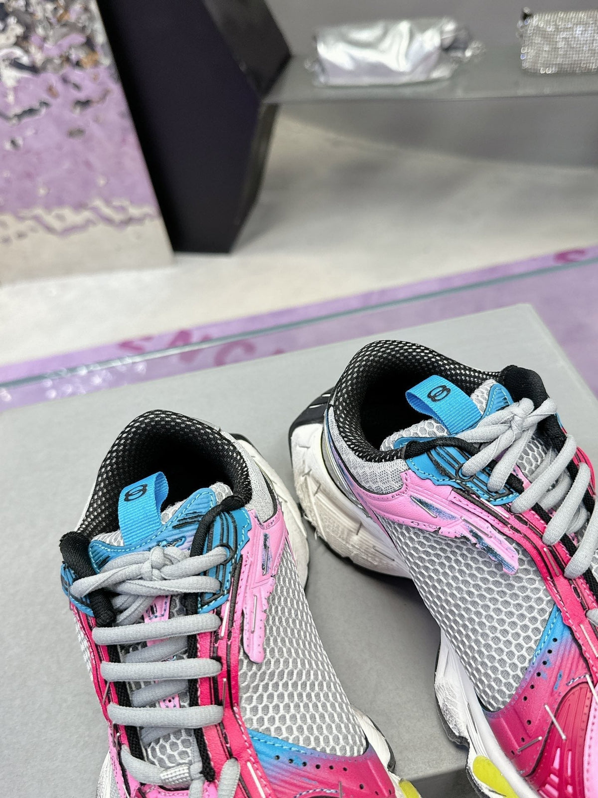 STAPLER SNEAKER IN GRAY PINK BLUE POLYURETHANE AND MESH