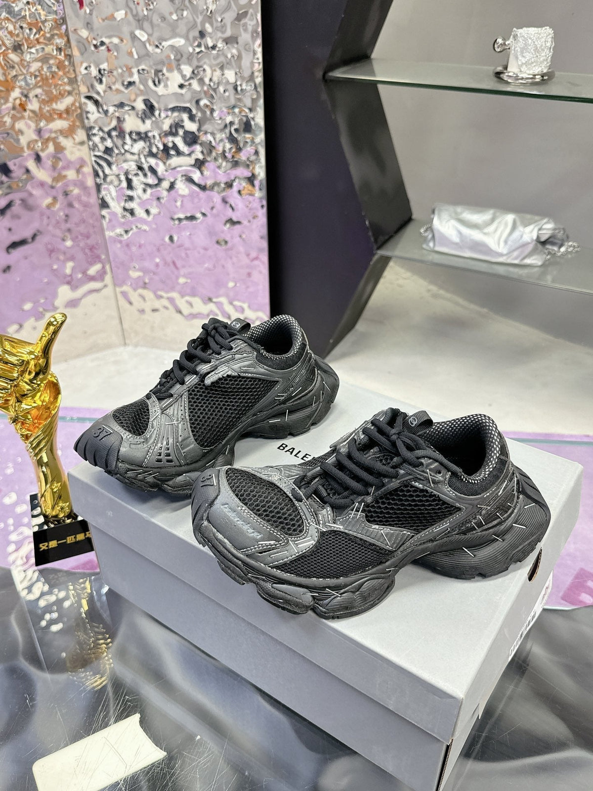 STAPLER SNEAKER IN BLACK MIX GRAY POLYURETHANE AND MESH