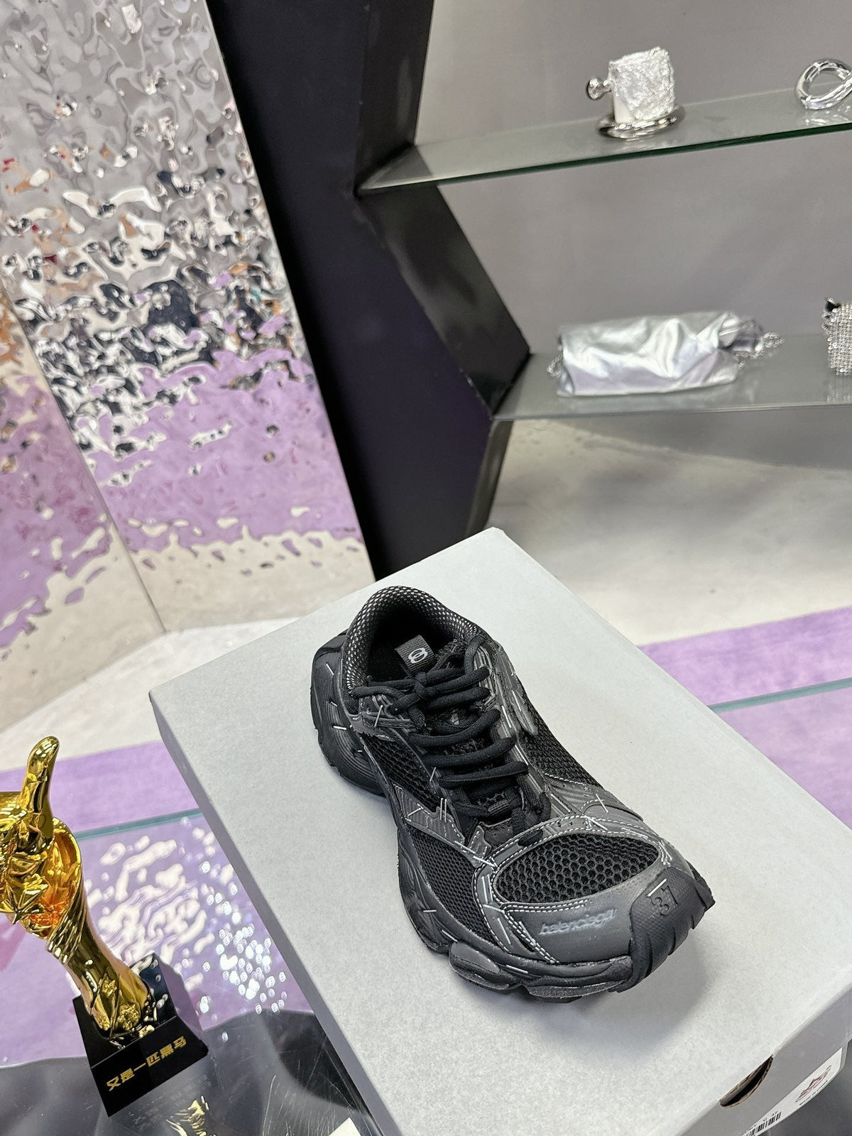 STAPLER SNEAKER IN BLACK MIX GRAY POLYURETHANE AND MESH