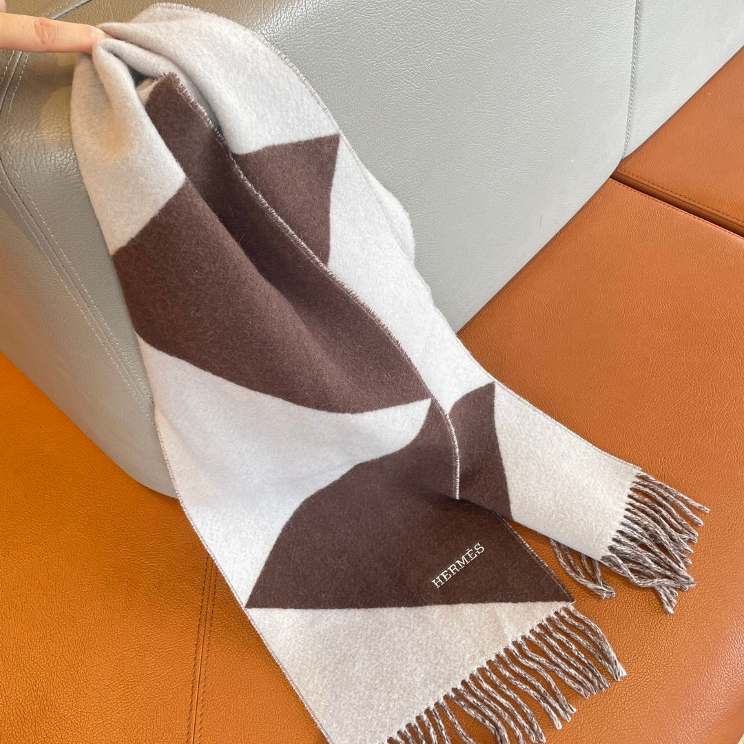 SCARF 150 CM IN CHOCOLATE BROWN MIX WHITE CASHMERE