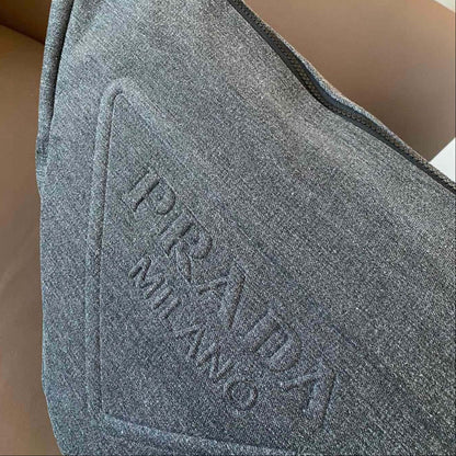 TRIANGLE 55 SHOULDER BAG IN GREY RE-NYLON EMBOSSED LOGO