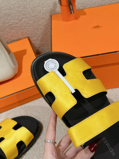 CHYPRE SANDAL BLACK MIX BRIGHT YELLOW CALFSKIN