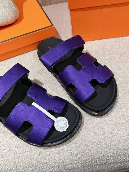 CHYPRE SANDAL BLACK MIX IMPERIAL BLUE CALFSKIN