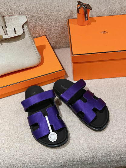 CHYPRE SANDAL BLACK MIX IMPERIAL BLUE CALFSKIN
