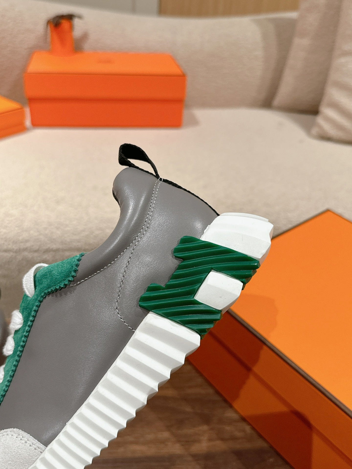 MAINLAND SNEAKER IN PALE GRAY SUEDE AND MOUSE GRAY CALFSKIN