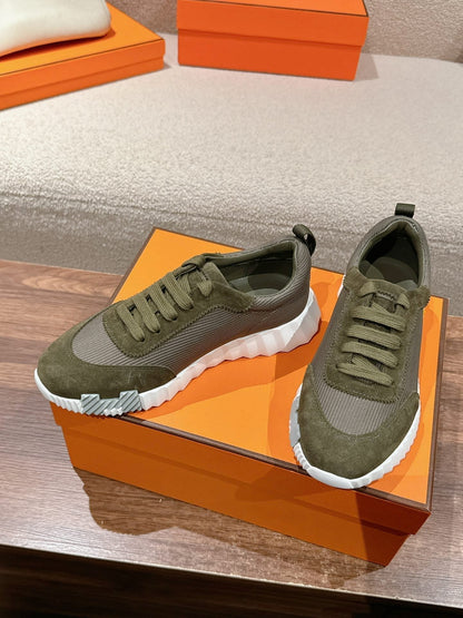 MAINLAND SNEAKER IN ARMY GREEN SUEDE AND BREATHABLE MESH FABRIC