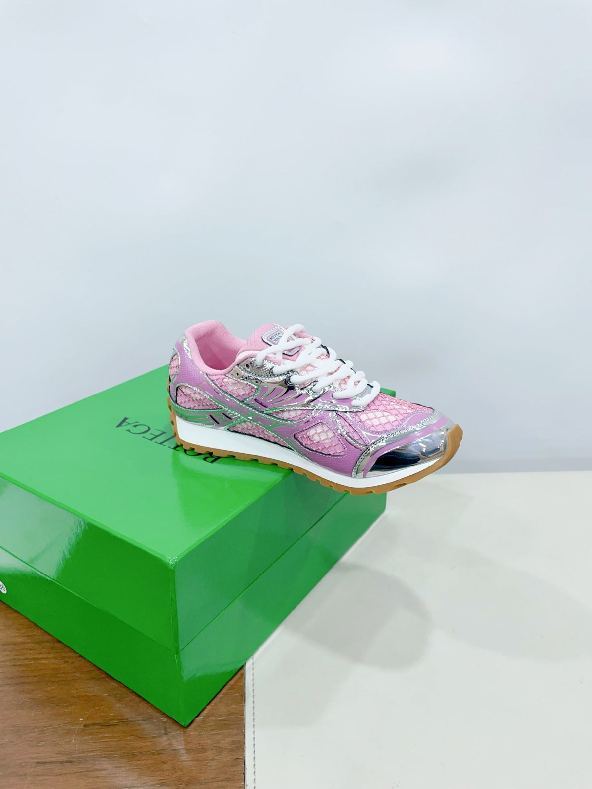 ORBIT SNEAKER IN BLUSH PINK TECHNICAL FABRIC AND METALLIC MESH