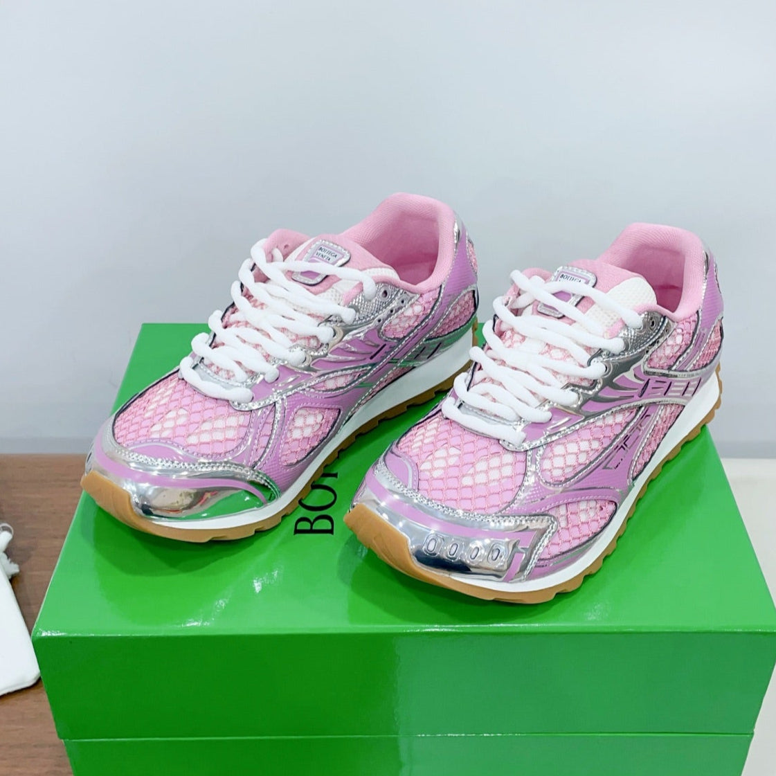 ORBIT SNEAKER IN BLUSH PINK TECHNICAL FABRIC AND METALLIC MESH