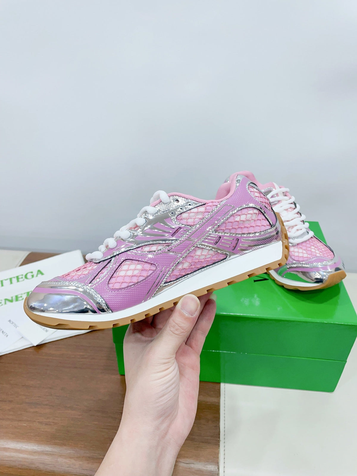 ORBIT SNEAKER IN BLUSH PINK TECHNICAL FABRIC AND METALLIC MESH