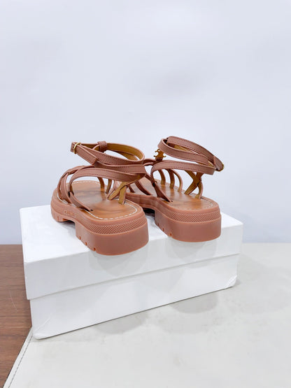 CLEA TRIOMPHE STRAPPY SANDAL IN BRONZE BROWN CALFSKIN