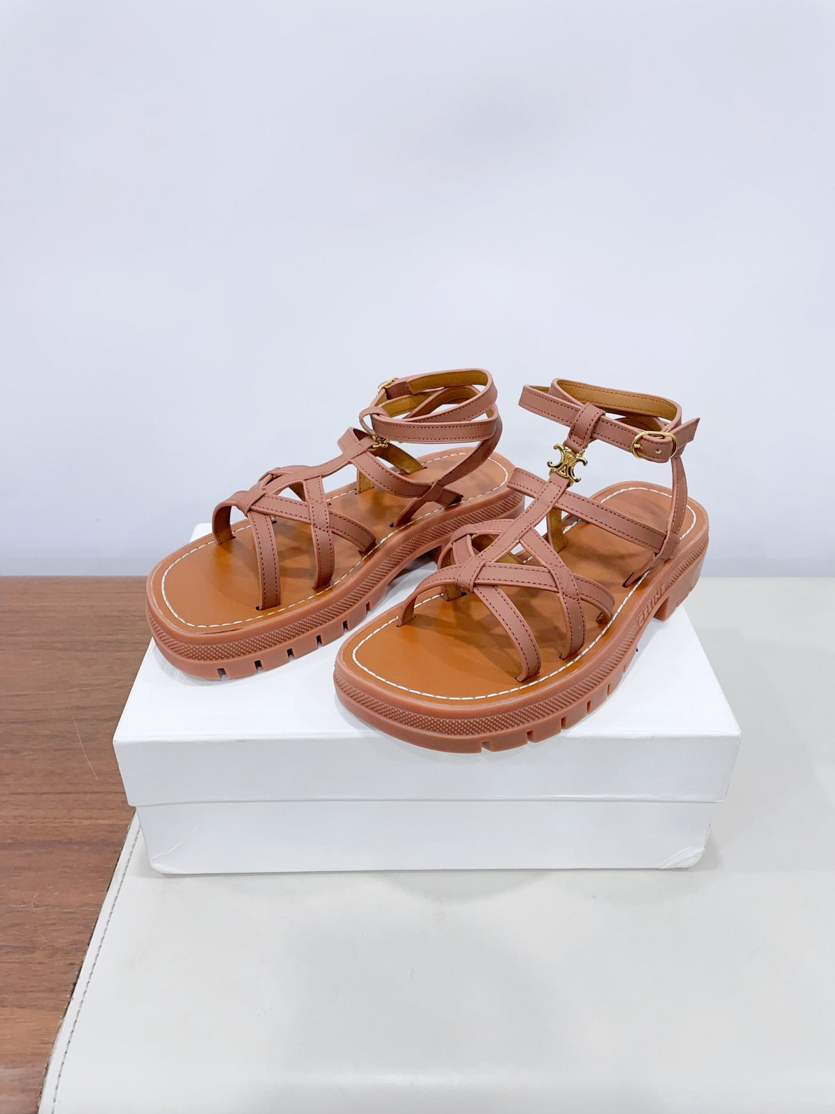 CLEA TRIOMPHE STRAPPY SANDAL IN BRONZE BROWN CALFSKIN