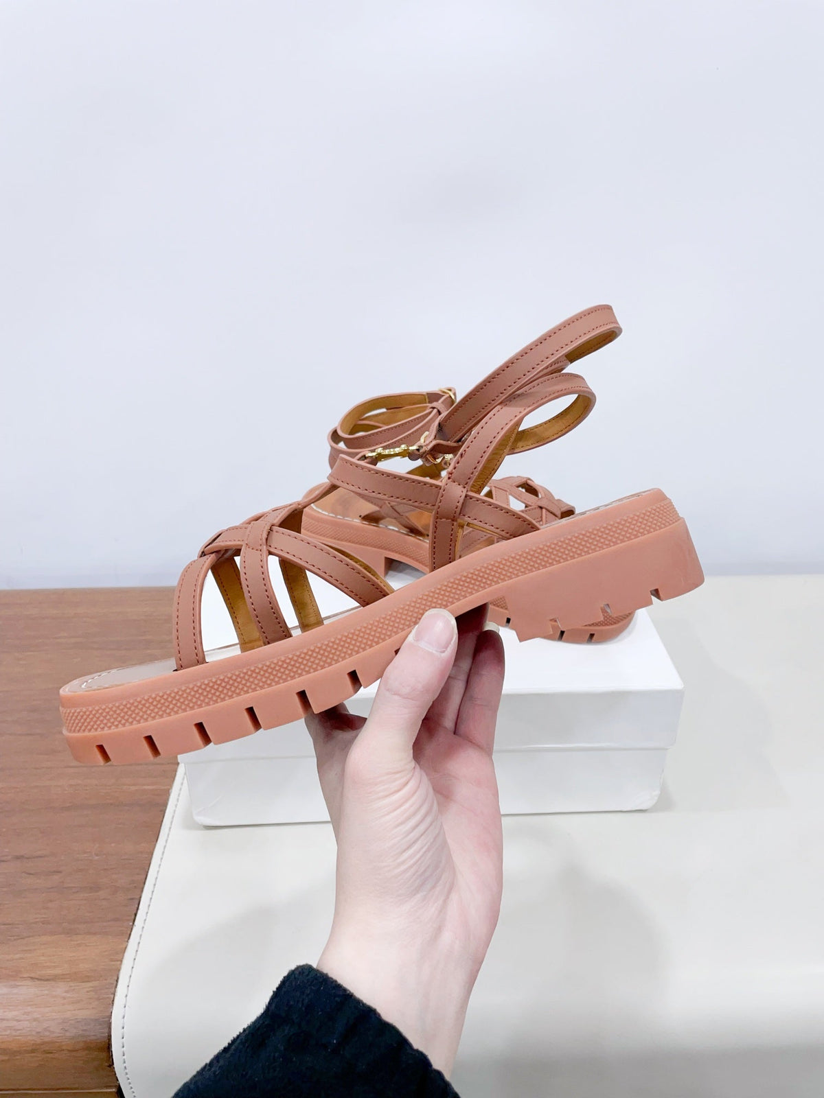 CLEA TRIOMPHE STRAPPY SANDAL IN BRONZE BROWN CALFSKIN