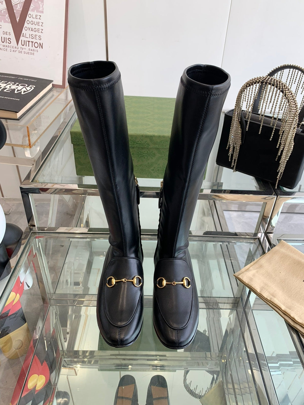 GG KNEE HIGH BOOTS WITH HORSEBIT IN BLACK CALFSKIN