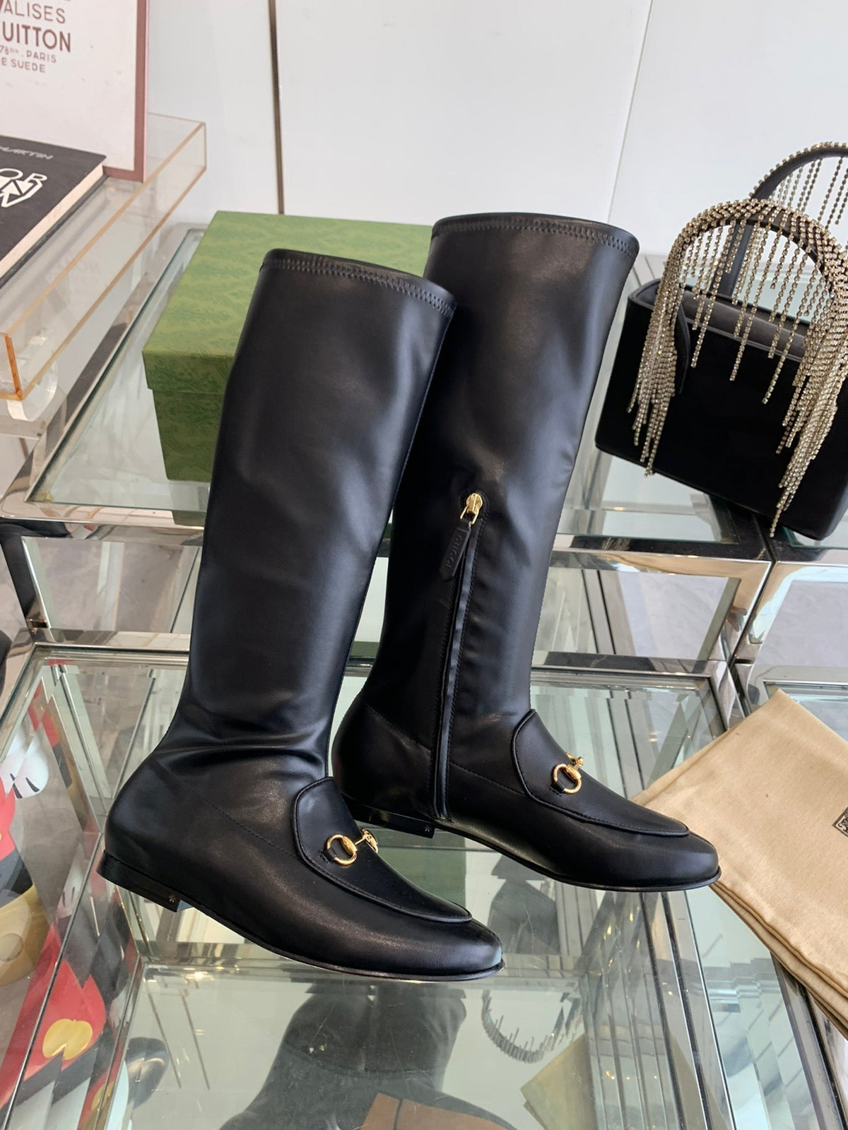 GG KNEE HIGH BOOTS WITH HORSEBIT IN BLACK CALFSKIN