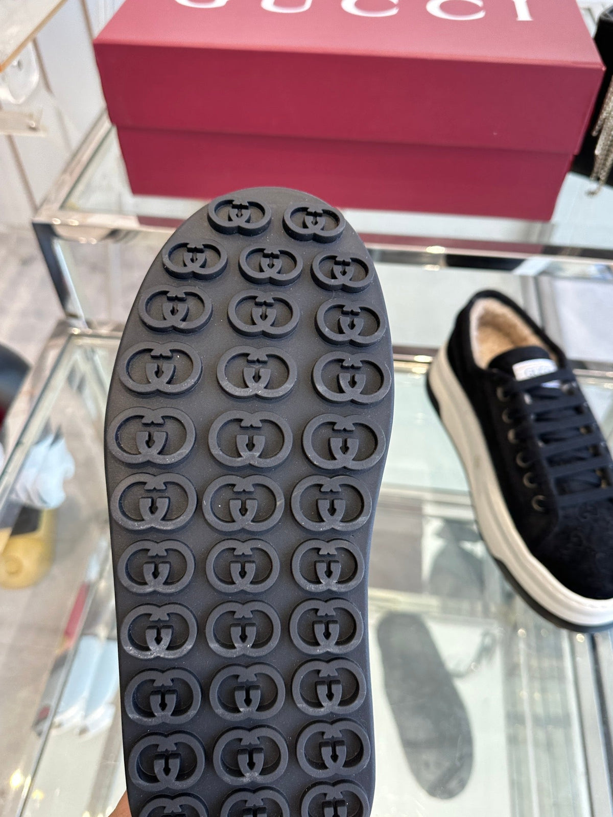 GG SNEAKER IN BLACK CANVAS WITH BEIGE FLEECE LINING