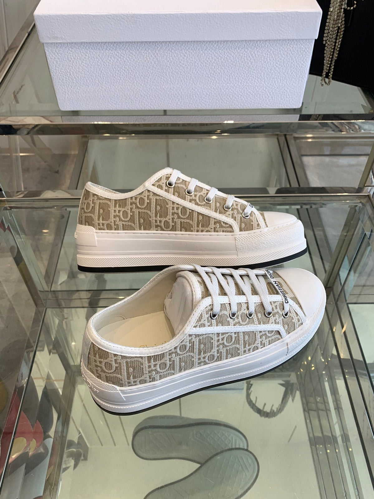 WALK'N PLATFORM SNEAKER CAMEL BEIGE OBLIQUE EMBROIDERED COTTON