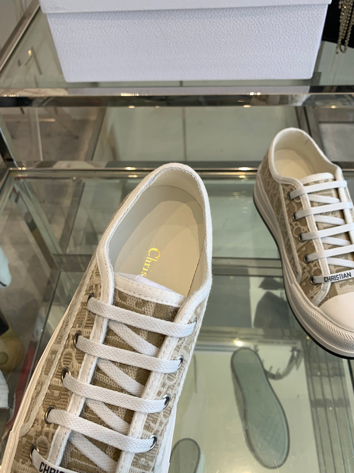 WALK'N PLATFORM SNEAKER CAMEL BEIGE OBLIQUE EMBROIDERED COTTON