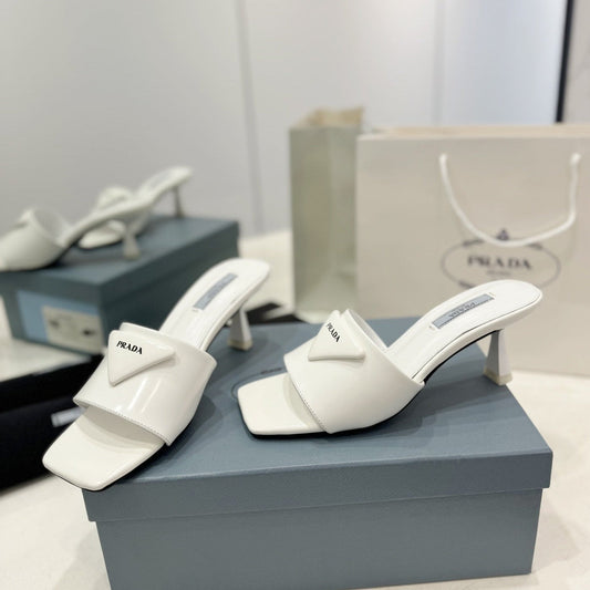 PRA BRUSHED LEATHER HEELED SLIDES WHITE